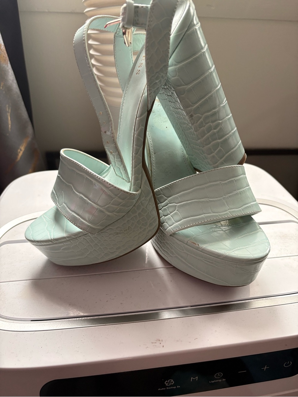 Guess Mint Croc-Embossed Platform Sandals - Women